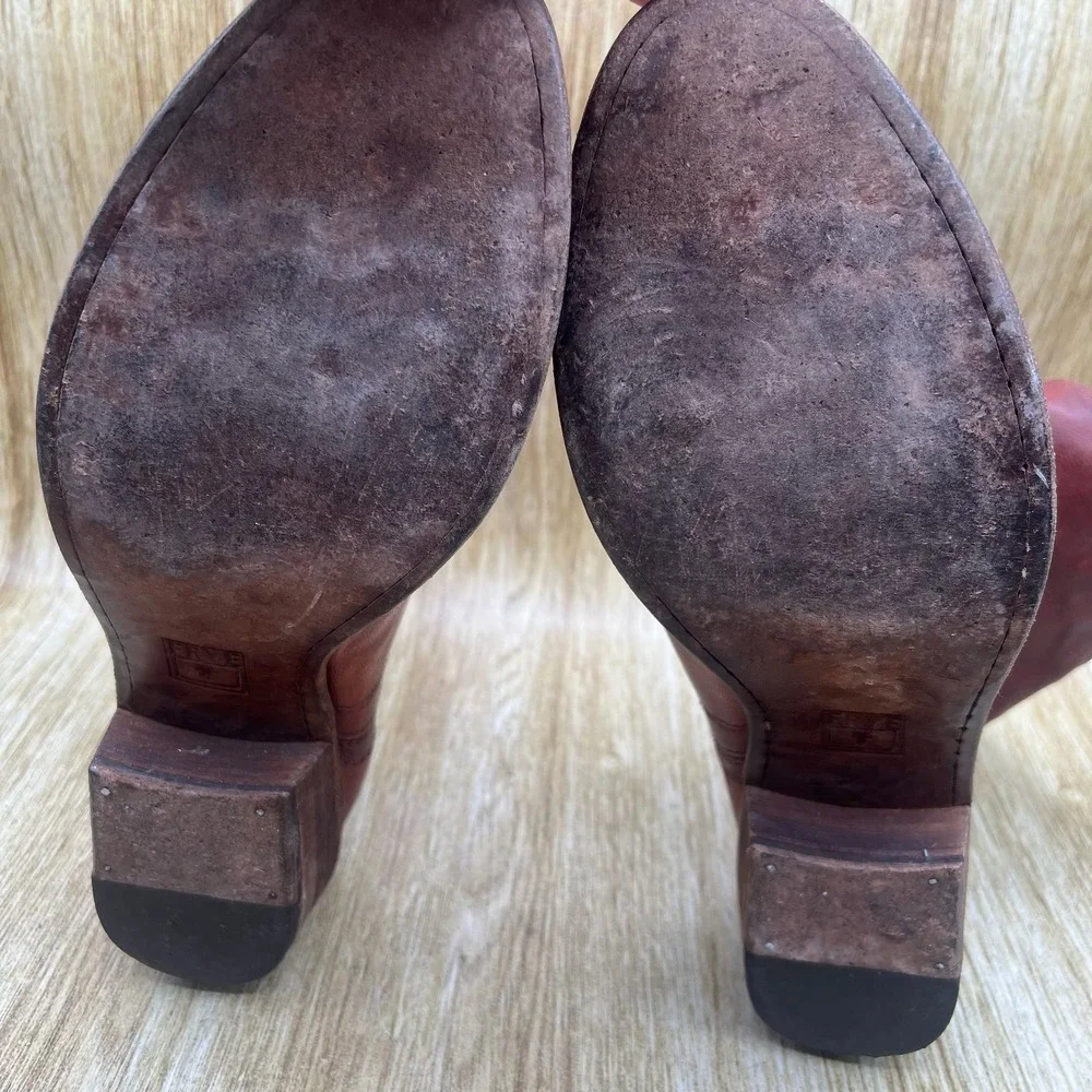 Frye Carson Tab Short Western Boots Women's Size 10 Cognac Brown Leather 76461